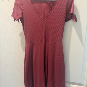 Abercrombie & Fitch Ribbed Midi Dress in Deep Red